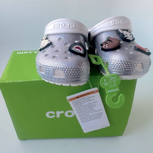 sparkly silver crocs